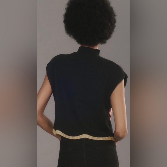 Maeve Wavy Sweater Vest - Black Mock-Neck Sweater with Pink Floral design - Picture 3 of 6